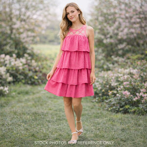 Umgee Pink Tiered Ruffle Dress S Sleeveless Spring Easter Cottagecore Feminine